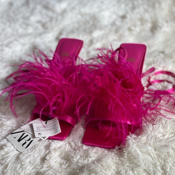 Zara Pink Feather Heels - Picture 4 of 13